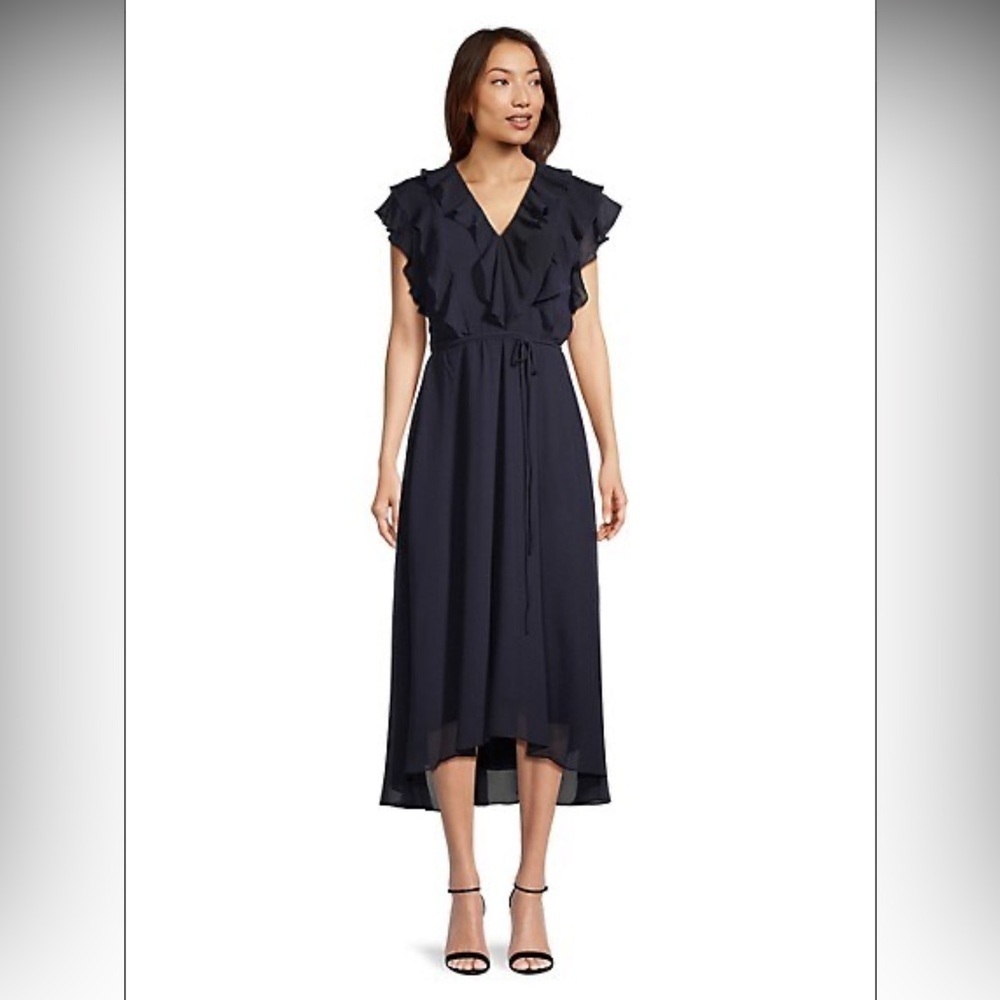Gabby Skye
Ruffled Flutter-Sleeve Chiffon Midi Dress